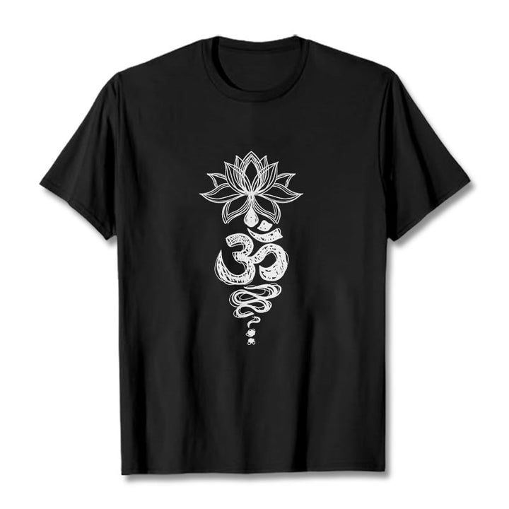 Buddha Stones Om Sanskrit Lotus Flower Pattern Meditation Cotton Tee T-shirt - Black - 2XL - image 3