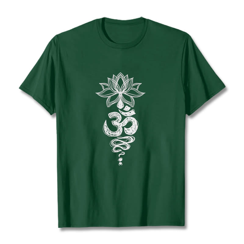 Buddha Stones Om Sanskrit Lotus Flower Pattern Meditation Cotton Tee T-shirt - ForestGreen - 2XL - image 0
