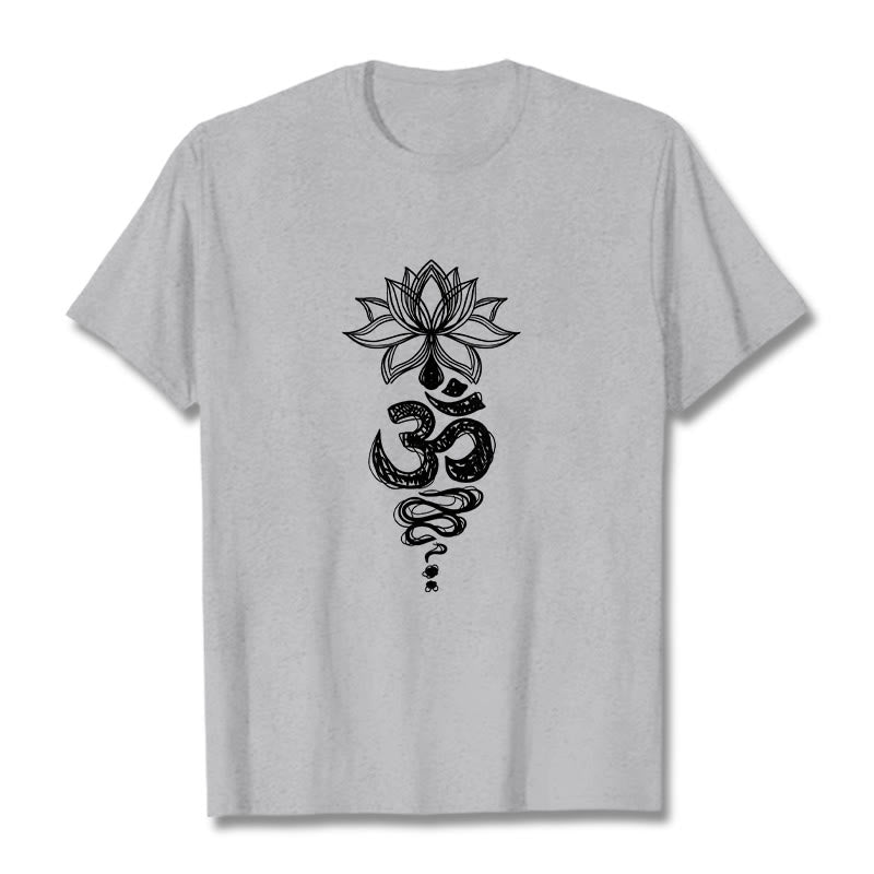 Buddha Stones Om Sanskrit Lotus Flower Pattern Meditation Cotton Tee T-shirt - LightGrey - 2XL - image 19
