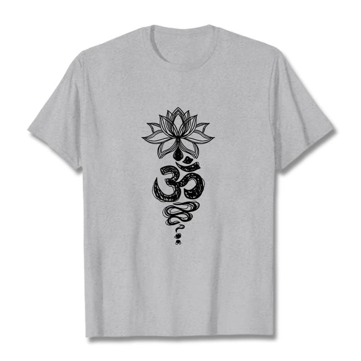 Buddha Stones Om Sanskrit Lotus Flower Pattern Meditation Cotton Tee T-shirt - LightGrey - 2XL - image 19