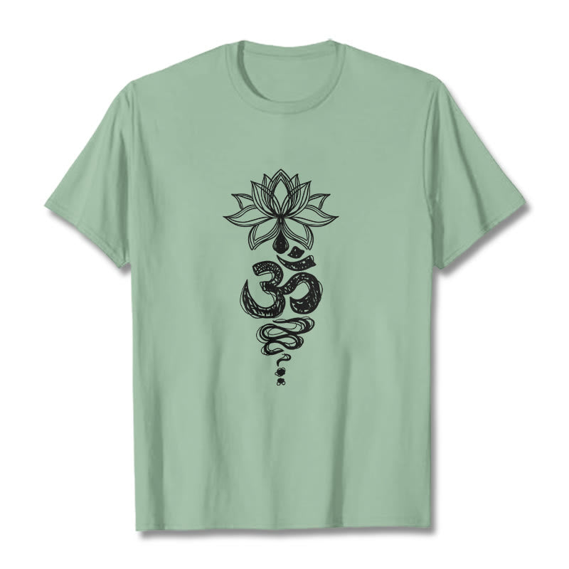 Buddha Stones Om Sanskrit Lotus Flower Pattern Meditation Cotton Tee T-shirt - PaleGreen - 2XL - image 14