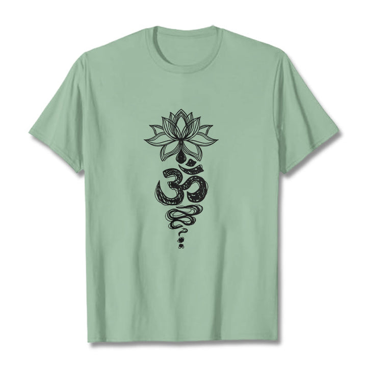 Buddha Stones Om Sanskrit Lotus Flower Pattern Meditation Cotton Tee T-shirt - PaleGreen - 2XL - image 14