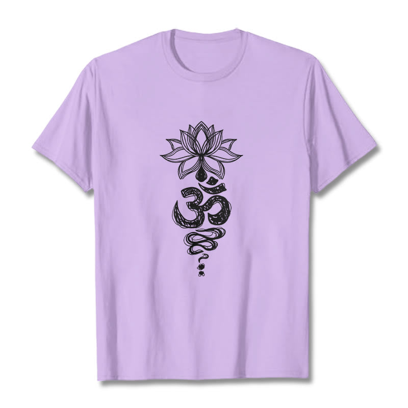Buddha Stones Om Sanskrit Lotus Flower Pattern Meditation Cotton Tee T-shirt - Plum - 2XL - image 16