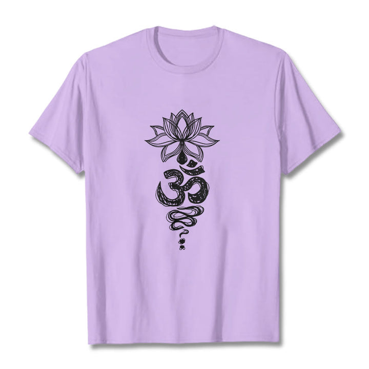 Buddha Stones Om Sanskrit Lotus Flower Pattern Meditation Cotton Tee T-shirt - Plum - 2XL - image 16