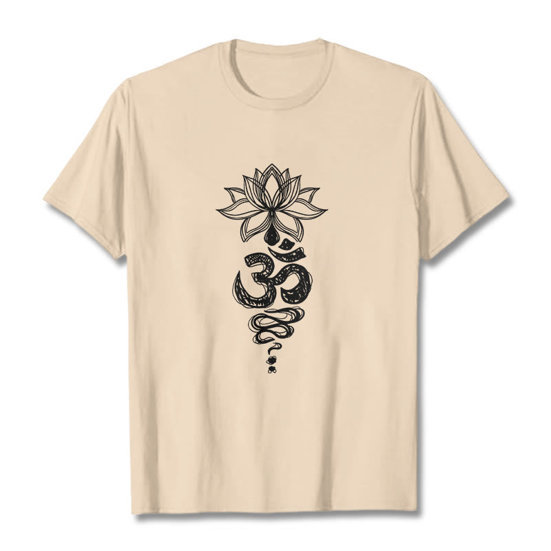 Buddha Stones Om Sanskrit Lotus Flower Pattern Meditation Cotton Tee T-shirt - Bisque - 2XL - image 10