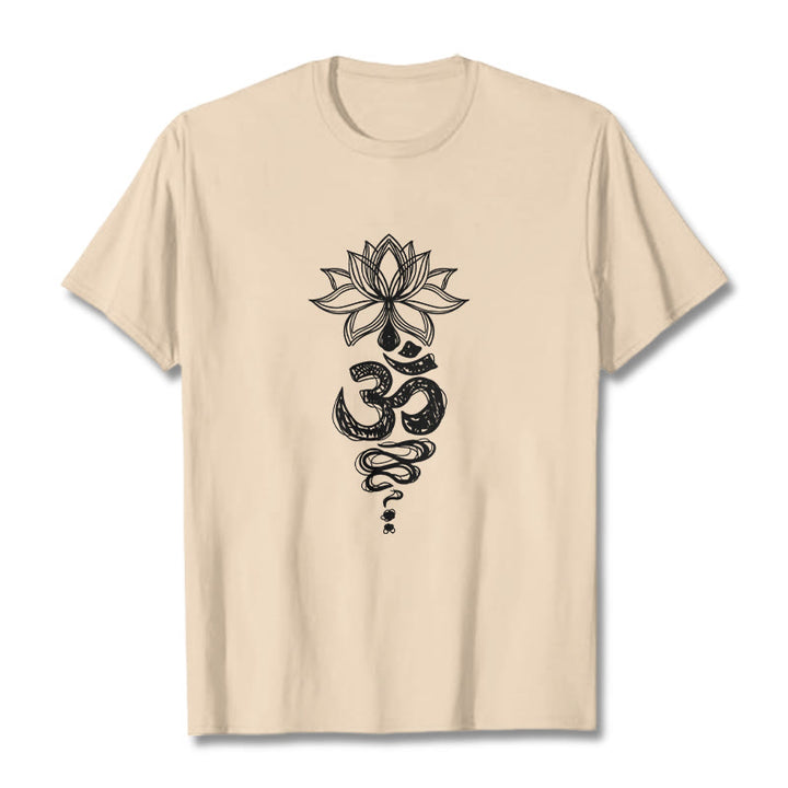 Buddha Stones Om Sanskrit Lotus Flower Pattern Meditation Cotton Tee T-shirt - Bisque - 2XL - image 10