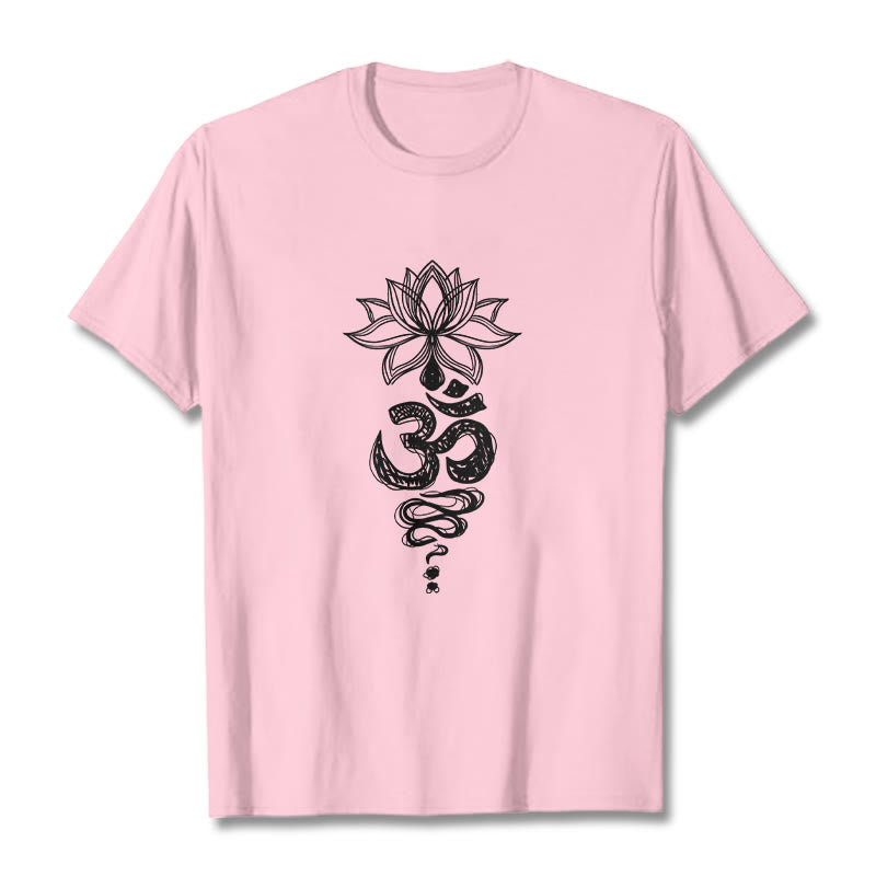 Buddha Stones Om Sanskrit Lotus Flower Pattern Meditation Cotton Tee T-shirt - LightPink - 2XL - image 12