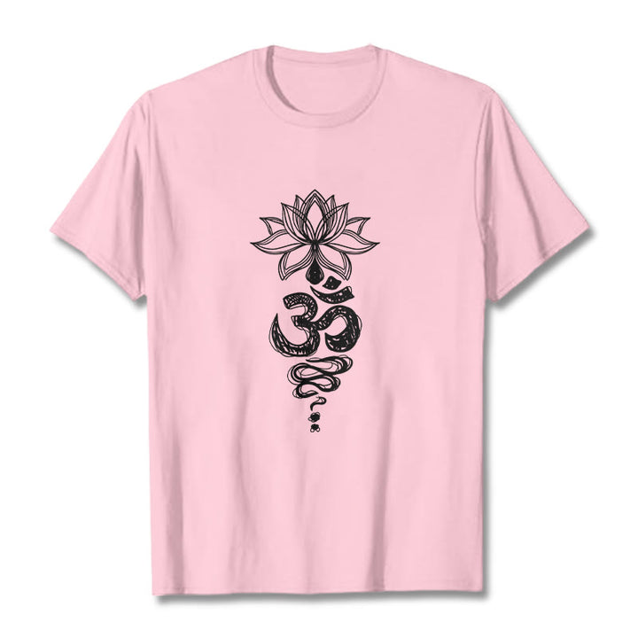 Buddha Stones Om Sanskrit Lotus Flower Pattern Meditation Cotton Tee T-shirt - LightPink - 2XL - image 12