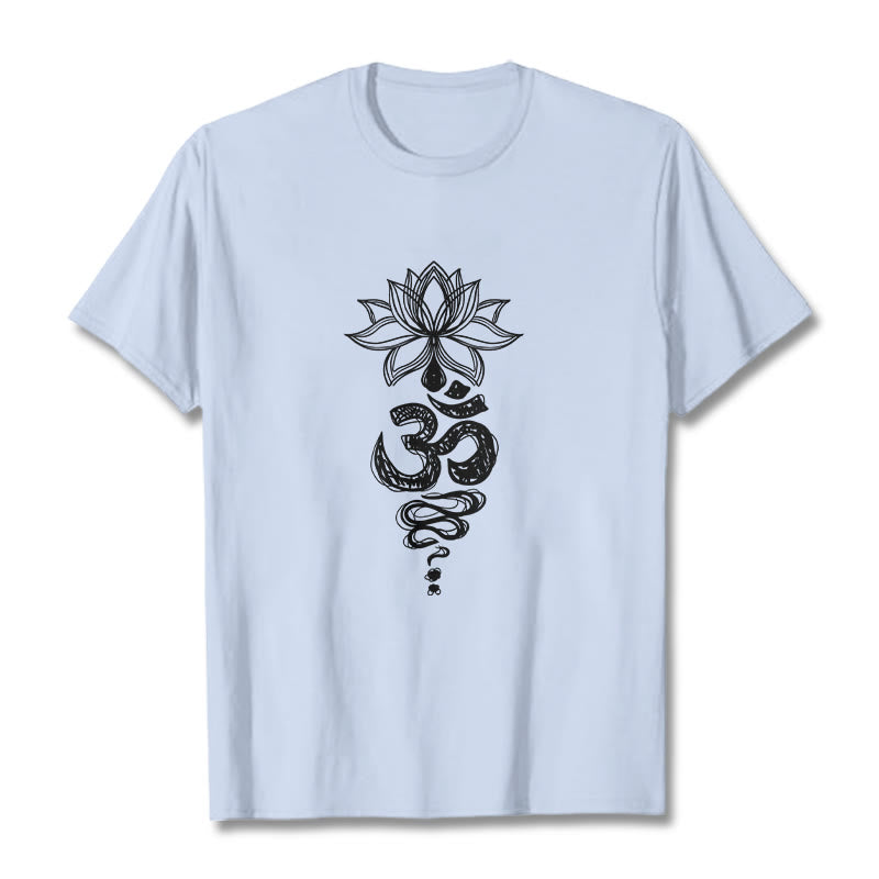 Buddha Stones Om Sanskrit Lotus Flower Pattern Meditation Cotton Tee T-shirt - LightCyan - 2XL - image 18