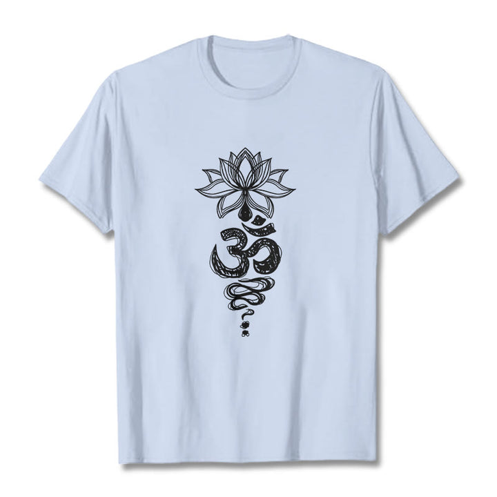 Buddha Stones Om Sanskrit Lotus Flower Pattern Meditation Cotton Tee T-shirt - LightCyan - 2XL - image 18