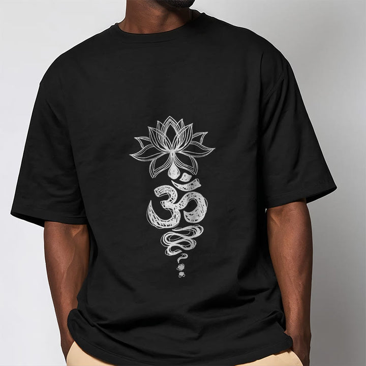 Buddha Stones Om Sanskrit Lotus Flower Pattern Meditation Cotton Tee T-shirt - image 5