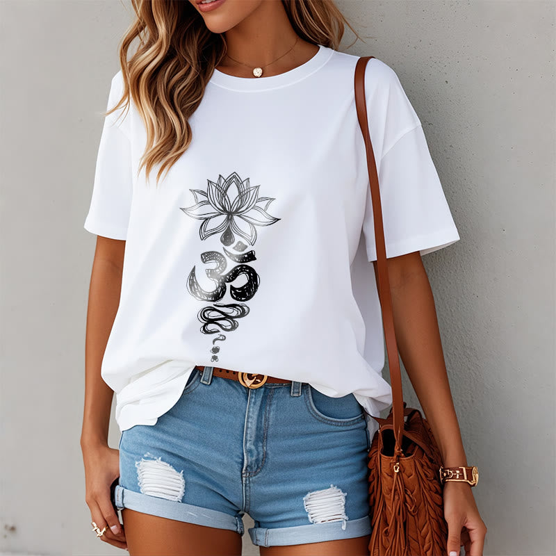 Buddha Stones Om Sanskrit Lotus Flower Pattern Meditation Cotton Tee T-shirt - image 8