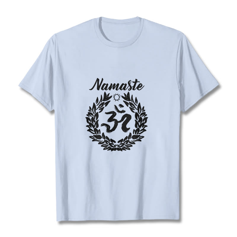 Buddha Stones Om Sanskrit Namaste Leaves Pattern Meditation Cotton Tee T-shirt - LightCyan - 2XL - image 18
