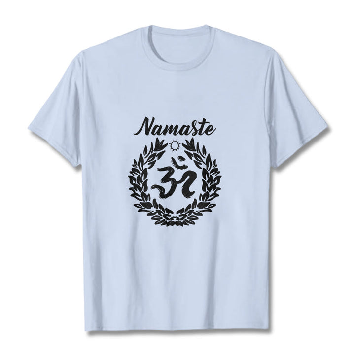 Buddha Stones Om Sanskrit Namaste Leaves Pattern Meditation Cotton Tee T-shirt - LightCyan - 2XL - image 18