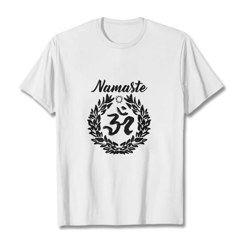Buddha Stones Om Sanskrit Namaste Leaves Pattern Meditation Cotton Tee T-shirt - White - 2XL - image 7