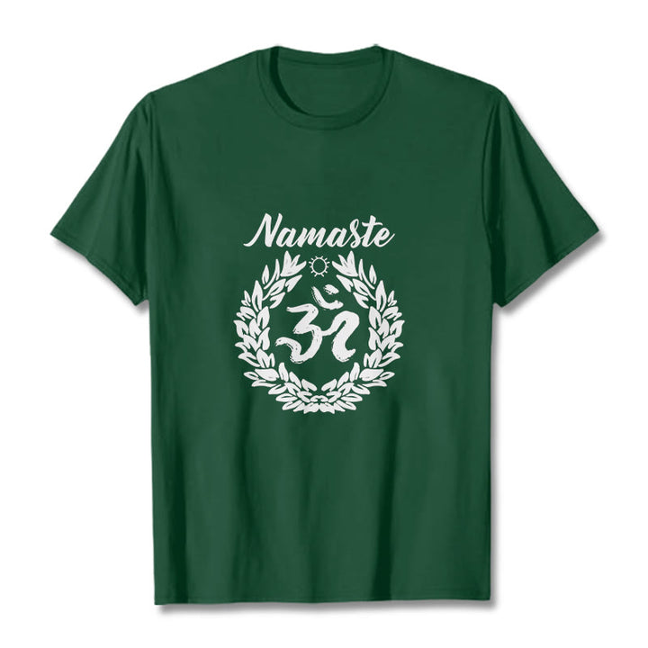 Buddha Stones Om Sanskrit Namaste Leaves Pattern Meditation Cotton Tee T-shirt - ForestGreen - 2XL - image 10