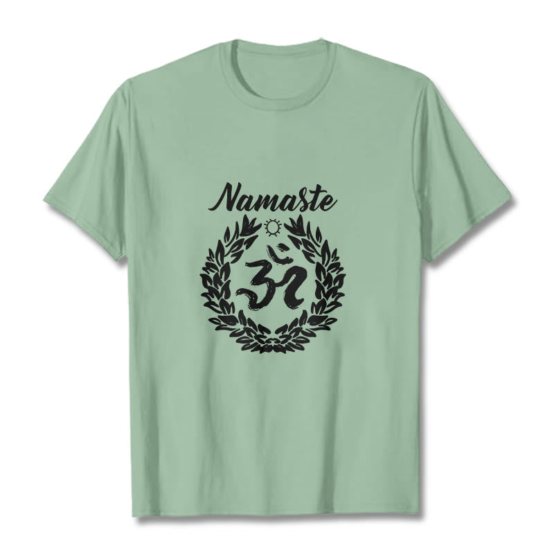 Buddha Stones Om Sanskrit Namaste Leaves Pattern Meditation Cotton Tee T-shirt - PaleGreen - 2XL - image 14