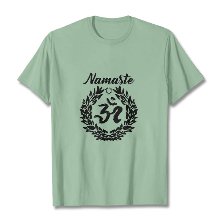 Buddha Stones Om Sanskrit Namaste Leaves Pattern Meditation Cotton Tee T-shirt - PaleGreen - 2XL - image 14
