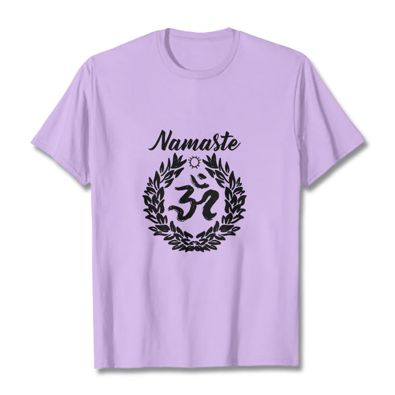 Buddha Stones Om Sanskrit Namaste Leaves Pattern Meditation Cotton Tee T-shirt - Plum - 2XL - image 16