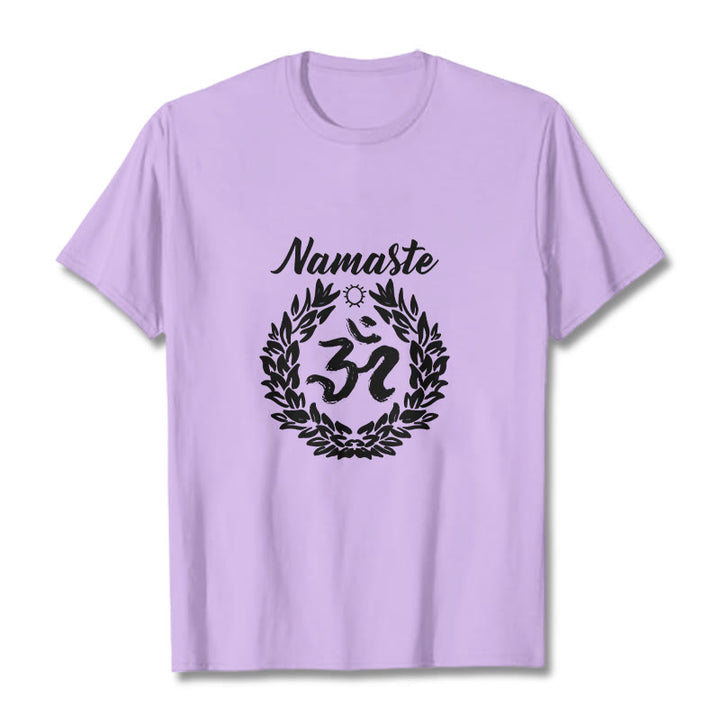 Buddha Stones Om Sanskrit Namaste Leaves Pattern Meditation Cotton Tee T-shirt - Plum - 2XL - image 16