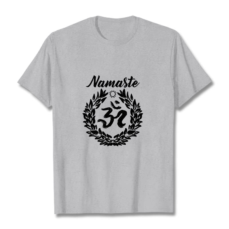 Buddha Stones Om Sanskrit Namaste Leaves Pattern Meditation Cotton Tee T-shirt - LightGrey - 2XL - image 19