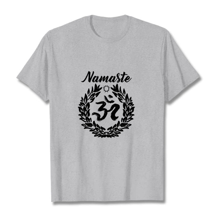 Buddha Stones Om Sanskrit Namaste Leaves Pattern Meditation Cotton Tee T-shirt - LightGrey - 2XL - image 19