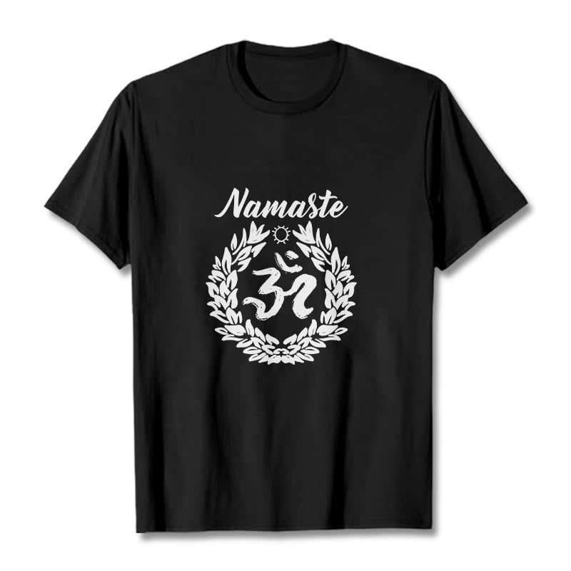 Buddha Stones Om Sanskrit Namaste Leaves Pattern Meditation Cotton Tee T-shirt - Black - 2XL - image 3