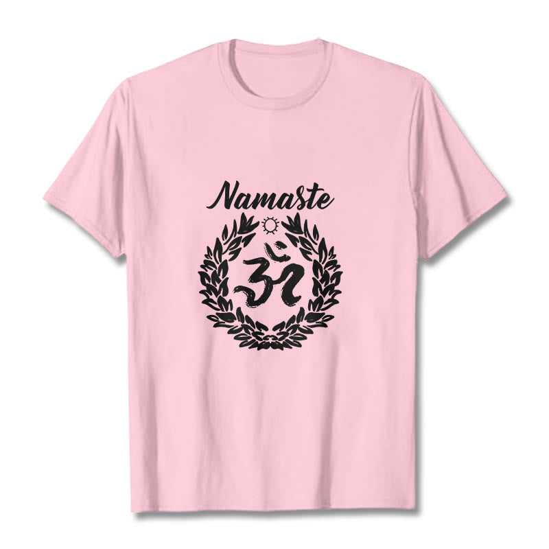 Buddha Stones Om Sanskrit Namaste Leaves Pattern Meditation Cotton Tee T-shirt - LightPink - 2XL - image 12