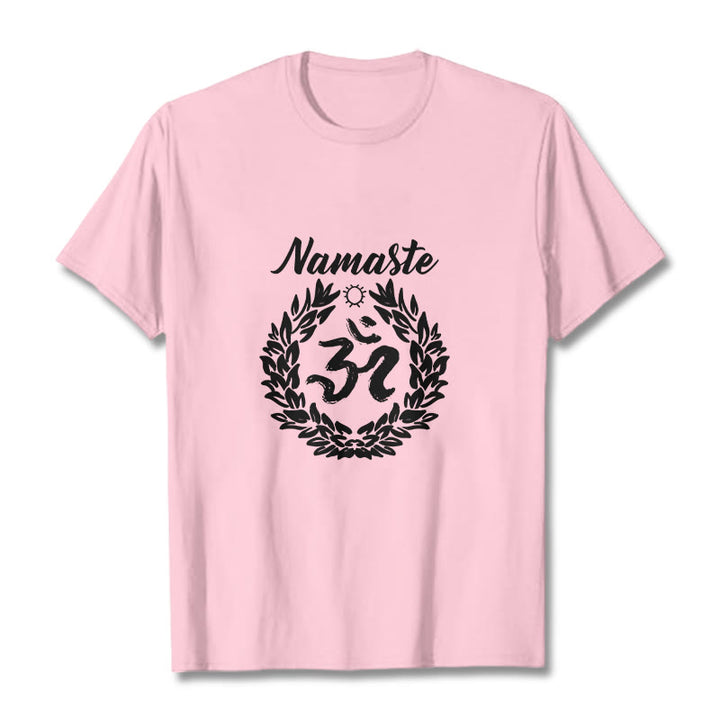 Buddha Stones Om Sanskrit Namaste Leaves Pattern Meditation Cotton Tee T-shirt - LightPink - 2XL - image 12