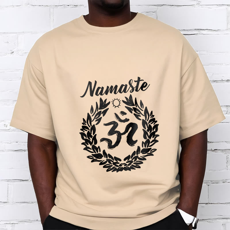 Buddha Stones Om Sanskrit Namaste Leaves Pattern Meditation Cotton Tee T-shirt - image 1
