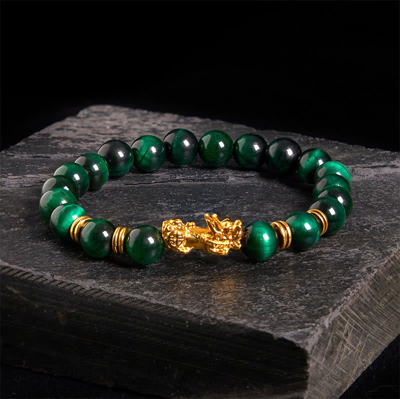 Buddha Stones Various Color Tiger Eye Beads Spacer Beads Pixiu Wealth Courage Bracelet - Green Tiger Eye(Wrist Circumference: 17-19cm) - image 0