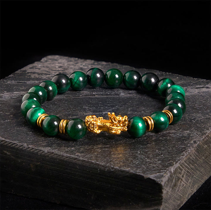 Buddha Stones Various Color Tiger Eye Beads Spacer Beads Pixiu Wealth Courage Bracelet - Green Tiger Eye(Wrist Circumference: 17-19cm) - image 0