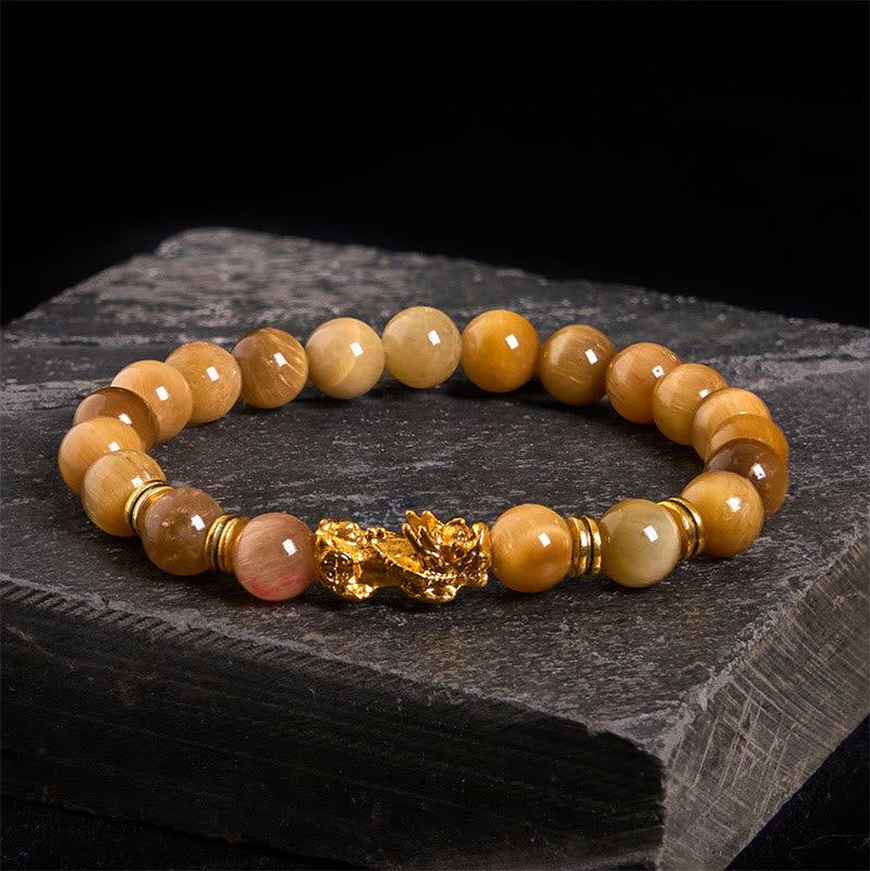 Buddha Stones Various Color Tiger Eye Beads Spacer Beads Pixiu Wealth Courage Bracelet - Golden Tiger Eye(Wrist Circumference: 17-19cm) - image 6
