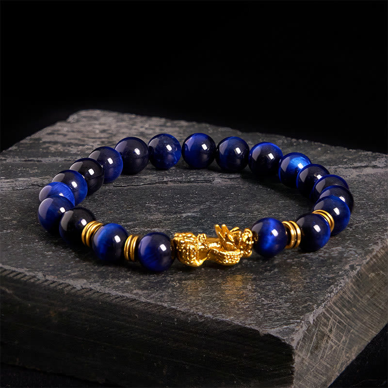 Buddha Stones Various Color Tiger Eye Beads Spacer Beads Pixiu Wealth Courage Bracelet - Blue Tiger Eye(Wrist Circumference: 17-19cm) - image 10