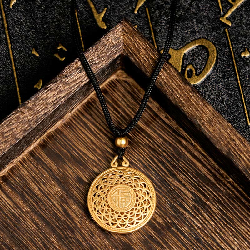 Buddha Stones Copper Eight Treasure Compass Fu Character Fortune Rope Necklace Pendant - Eight Treasure Compass & Fu Character - image 0