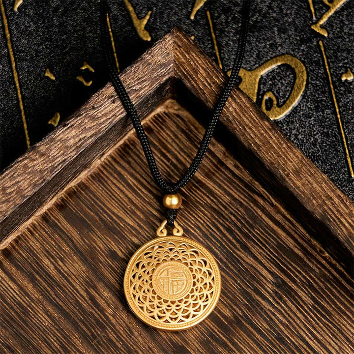 Buddha Stones Copper Eight Treasure Compass Fu Character Fortune Rope Necklace Pendant - Eight Treasure Compass & Fu Character - image 0