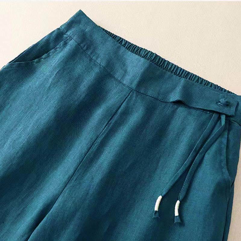 Buddha Stones Casual Solid Color One Button Women's Capri Wide Leg Pants With Pockets - image 28