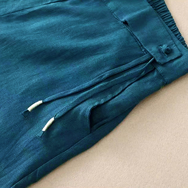 Buddha Stones Casual Solid Color One Button Women's Capri Wide Leg Pants With Pockets - image 29