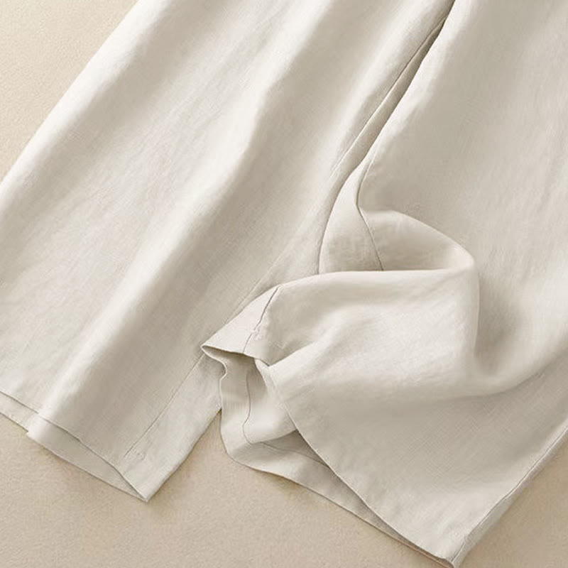 Buddha Stones Casual Solid Color One Button Women's Capri Wide Leg Pants With Pockets - image 19