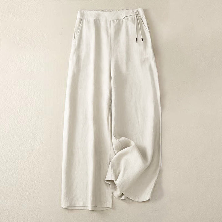 Buddha Stones Casual Solid Color One Button Women's Capri Wide Leg Pants With Pockets - Beige - US12，UK/AU16，EU44 (3XL) - image 12