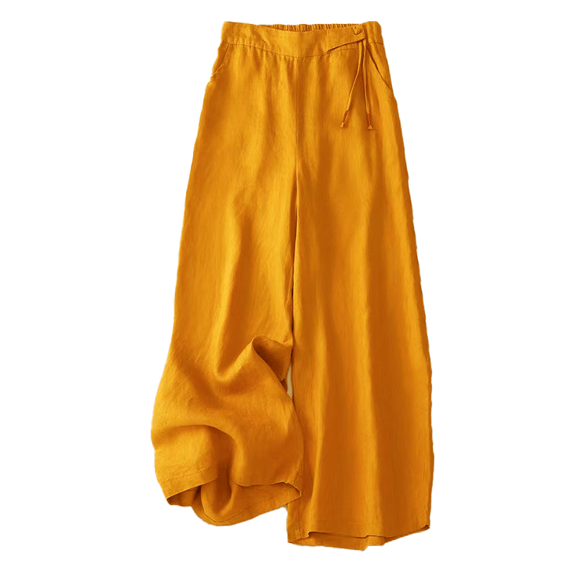 Buddha Stones Casual Solid Color One Button Cotton Women's Wide Leg Pants With Pockets - image 2