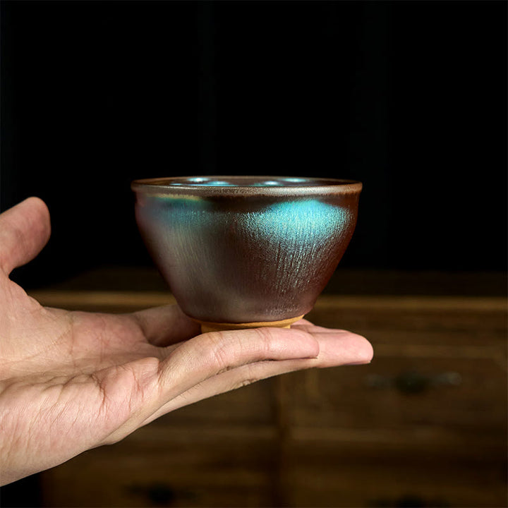 Buddha Stones Handmade Chinese Jianzhan Lotus Flower Blue Purple Ceramic Teacup Kung Fu Tea Cup 150ml - image 5