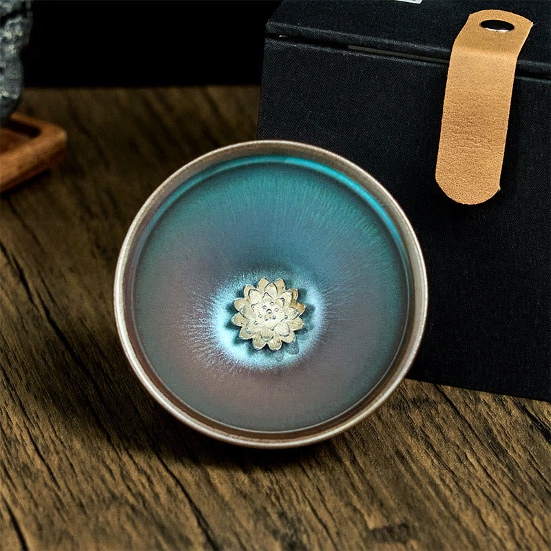 Buddha Stones Handmade Chinese Jianzhan Lotus Flower Blue Purple Ceramic Teacup Kung Fu Tea Cup 150ml - image 1