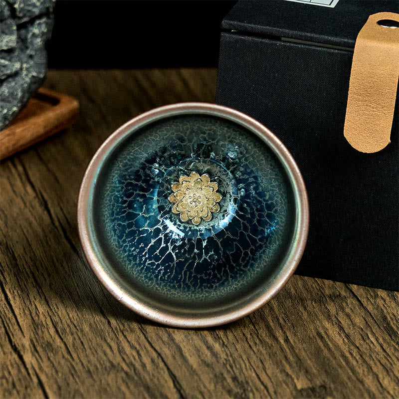 Buddha Stones Handmade Chinese Jianzhan Lotus Blue Ceramic Teacup Kung Fu Tea Cup 150ml - image 1