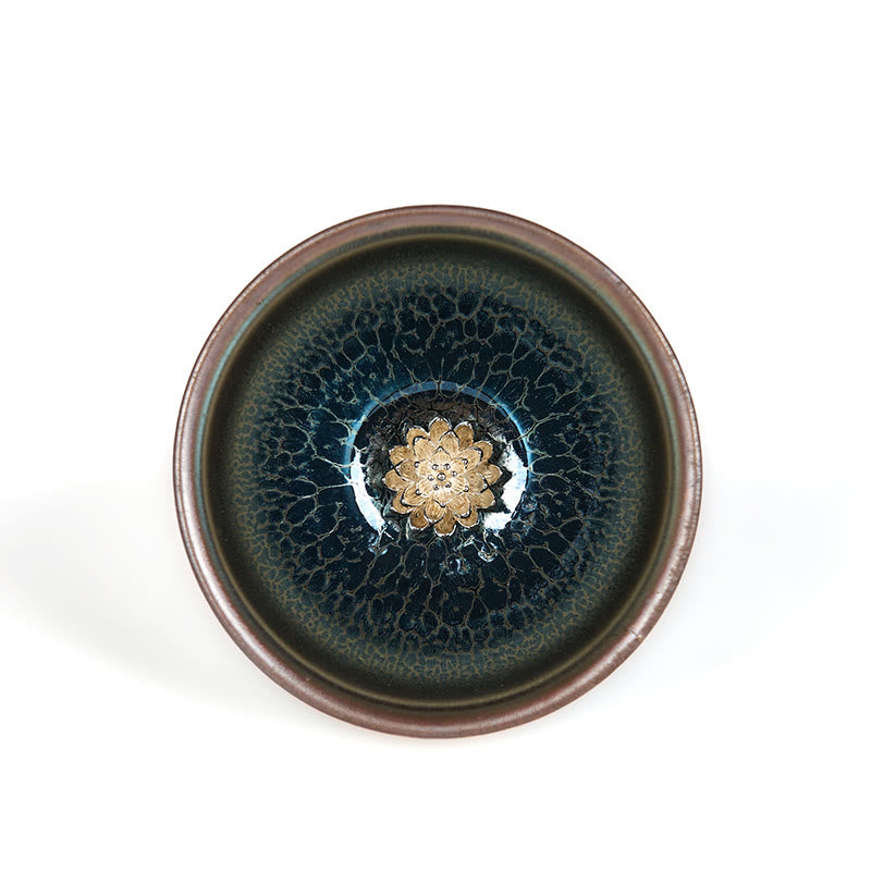 Buddha Stones Handmade Chinese Jianzhan Lotus Blue Ceramic Teacup Kung Fu Tea Cup 150ml - image 6