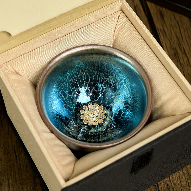 Buddha Stones Handmade Chinese Jianzhan Lotus Blue Ceramic Teacup Kung Fu Tea Cup 150ml - image 2