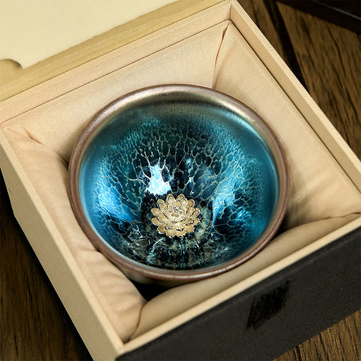 Buddha Stones Handmade Chinese Jianzhan Lotus Blue Ceramic Teacup Kung Fu Tea Cup 150ml - image 2