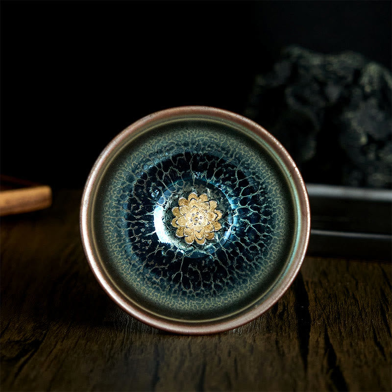 Buddha Stones Handmade Chinese Jianzhan Lotus Blue Ceramic Teacup Kung Fu Tea Cup 150ml - 8.8*5.6cm*150ml - image 0