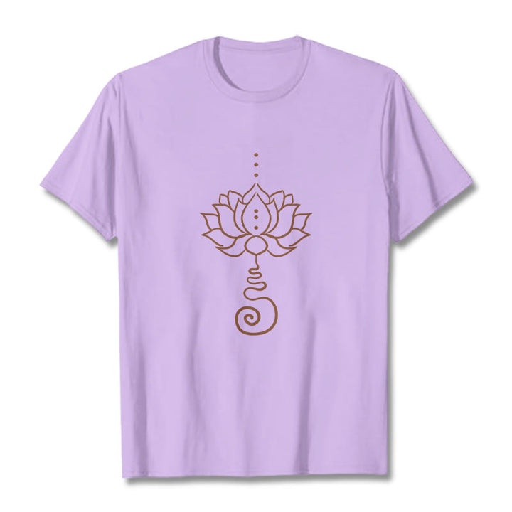 Buddha Stones Casual Lotus Design Cotton Tee T-shirt - Plum - 2XL - image 16