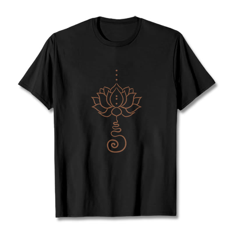 Buddha Stones Casual Lotus Design Cotton Tee T-shirt - Black - 2XL - image 4
